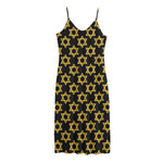 Black And Yellow Star of David Print Jersey Midi Cami Dress