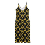 Black And Yellow Star of David Print Jersey Midi Cami Dress