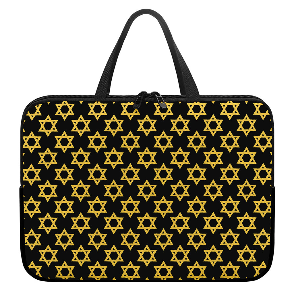 Black And Yellow Star of David Print Laptop Sleeve With Handle