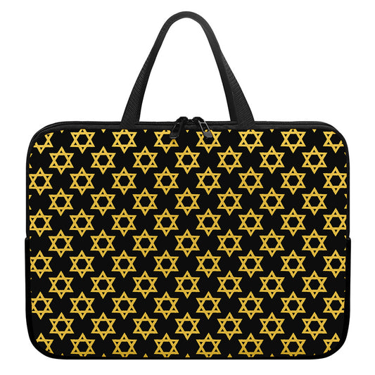 Black And Yellow Star of David Print Laptop Sleeve With Handle