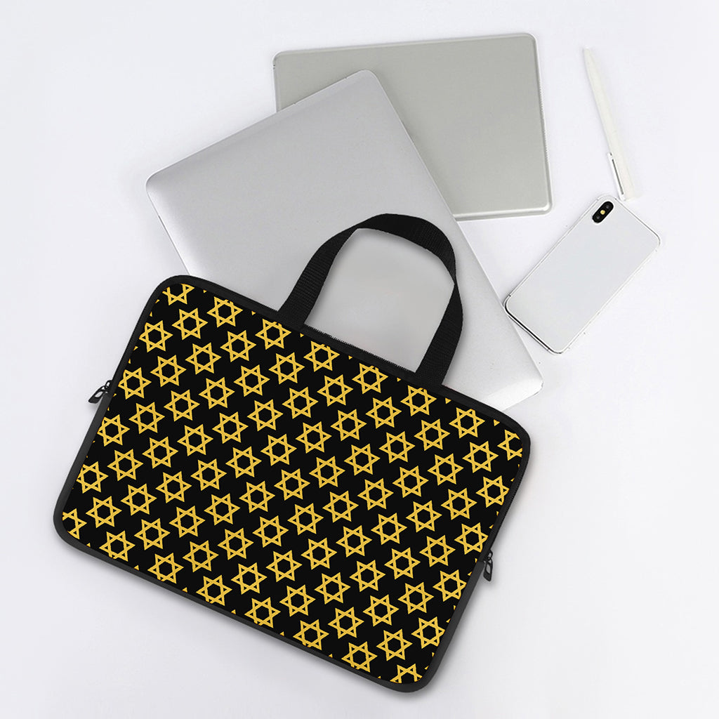 Black And Yellow Star of David Print Laptop Sleeve With Handle