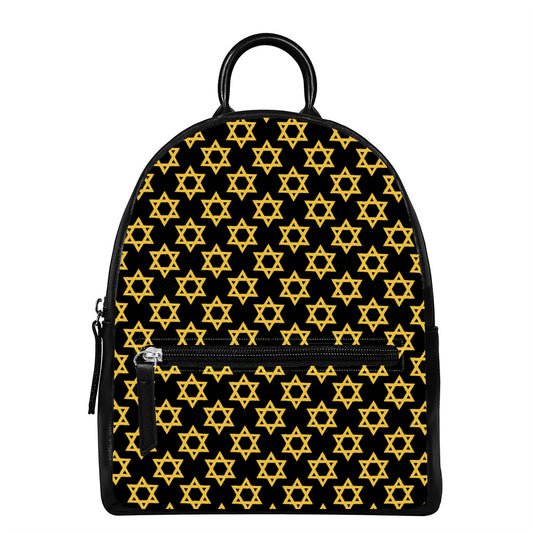 Black And Yellow Star of David Print Leather Backpack