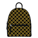 Black And Yellow Star of David Print Leather Backpack