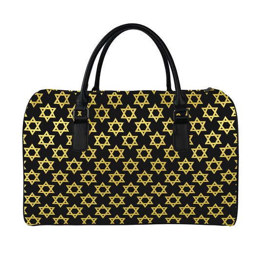 Black And Yellow Star of David Print Leather Duffle Bag