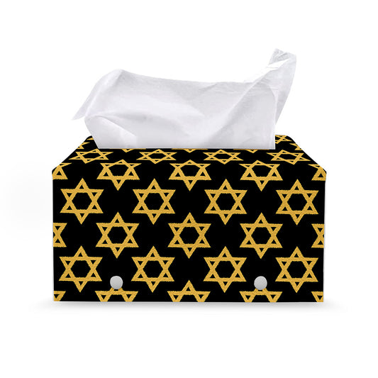Black And Yellow Star of David Print Leather Tissue Box Cover