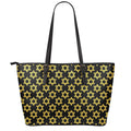 Black And Yellow Star of David Print Leather Tote Bag With Zipper