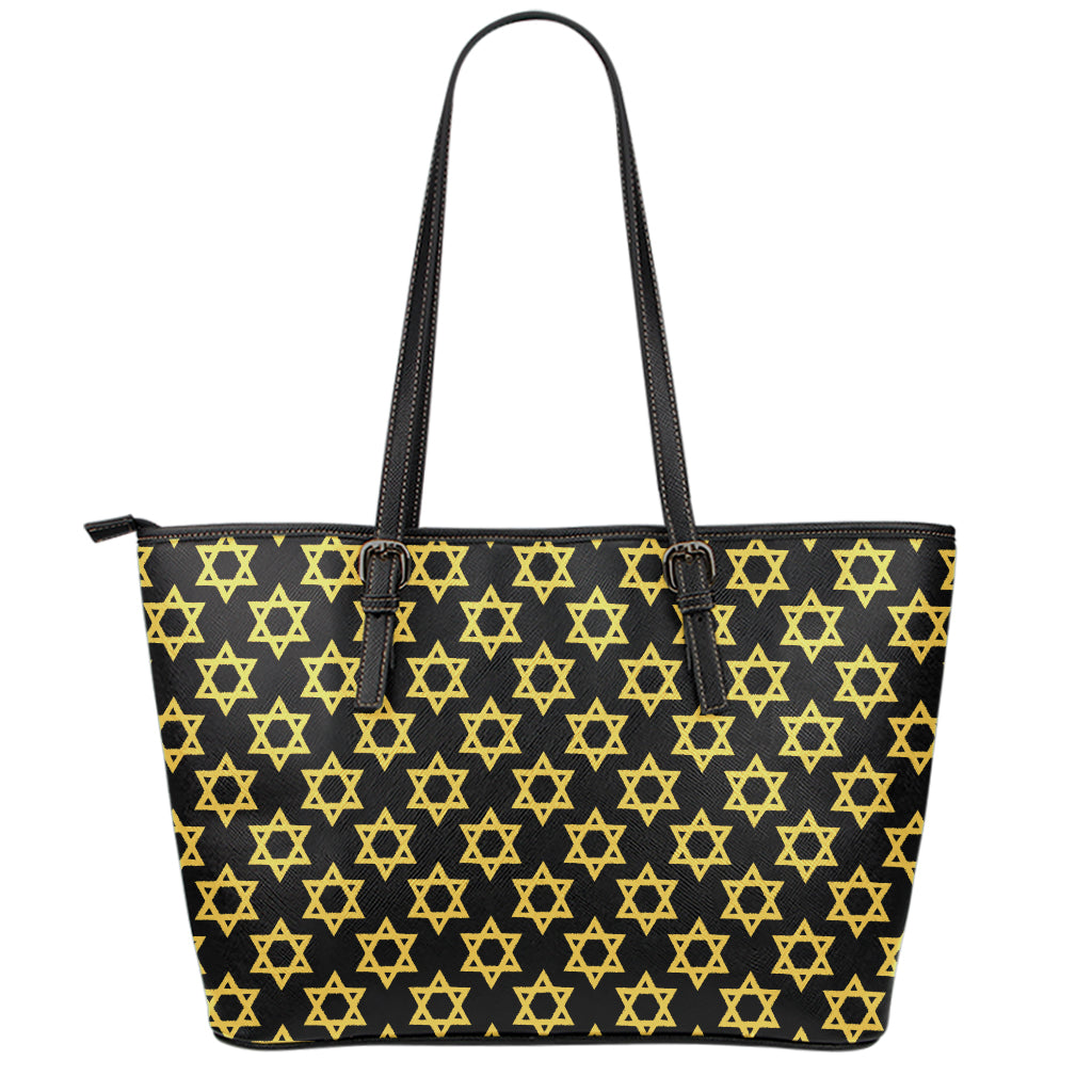 Black And Yellow Star of David Print Leather Tote Bag