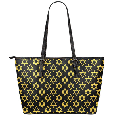 Black And Yellow Star of David Print Leather Tote Bag