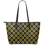 Black And Yellow Star of David Print Leather Tote Bag