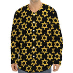 Black And Yellow Star of David Print Long Sleeve Baseball Jersey