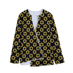 Black And Yellow Star of David Print Long Sleeve Short Coat