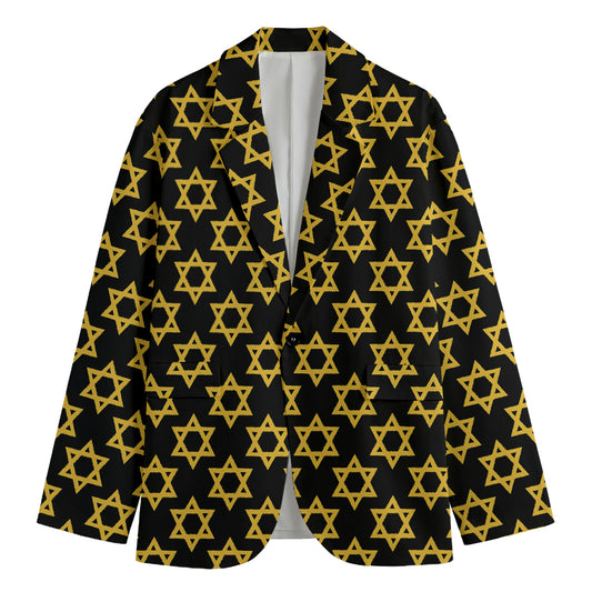 Black And Yellow Star of David Print Men's Blazer