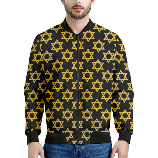 Black And Yellow Star of David Print Men's Bomber Jacket