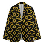 Black And Yellow Star of David Print Men's Cotton Blazer