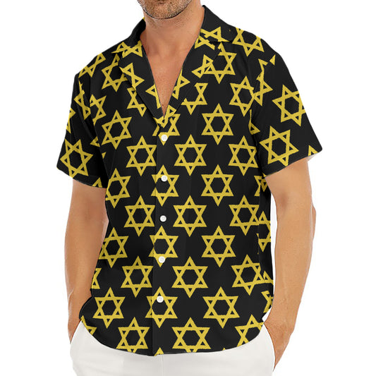 Black And Yellow Star of David Print Men's Deep V-Neck Shirt