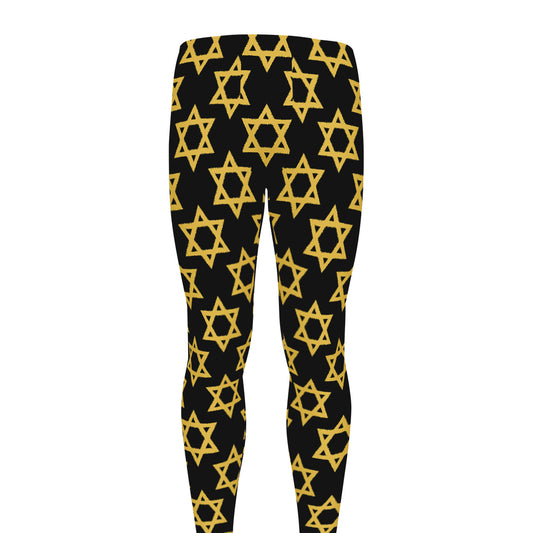 Black And Yellow Star of David Print Men's leggings