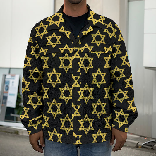 Black And Yellow Star of David Print Men's Shirt Jacket