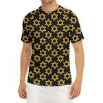 Black And Yellow Star of David Print Men's Short Sleeve Rash Guard
