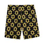 Black And Yellow Star of David Print Men's Sports Shorts