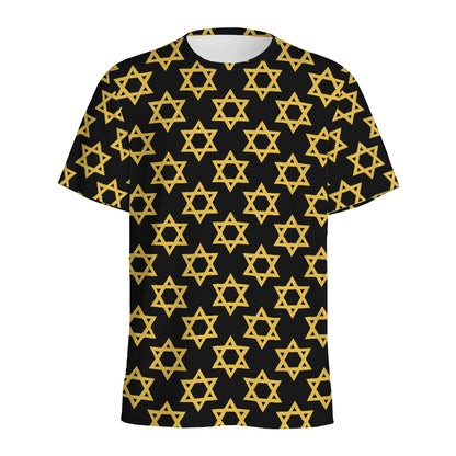 Black And Yellow Star of David Print Men's Sports T-Shirt