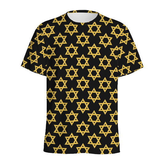 Black And Yellow Star of David Print Men's Sports T-Shirt