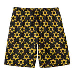 Black And Yellow Star of David Print Men's Swim Trunks