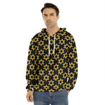 Black And Yellow Star of David Print Men's Velvet Pullover Hoodie