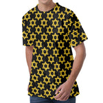 Black And Yellow Star of David Print Men's Velvet T-Shirt