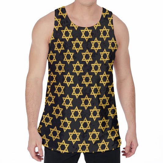 Black And Yellow Star of David Print Men's Velvet Tank Top