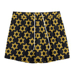 Black And Yellow Star of David Print Mesh Shorts