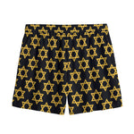 Black And Yellow Star of David Print Mesh Shorts