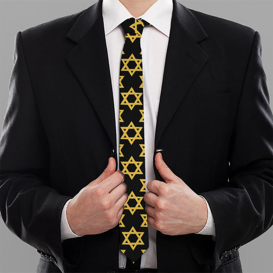 Black And Yellow Star of David Print Necktie