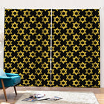 Black And Yellow Star of David Print Pencil Pleat Curtains
