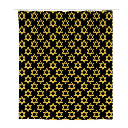 Black And Yellow Star of David Print Polyester Shower Curtain