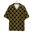 Black And Yellow Star of David Print Rayon Hawaiian Shirt