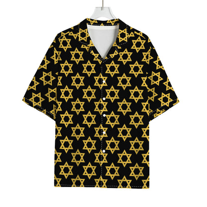 Black And Yellow Star of David Print Rayon Hawaiian Shirt