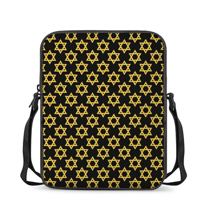 Black And Yellow Star of David Print Rectangular Crossbody Bag