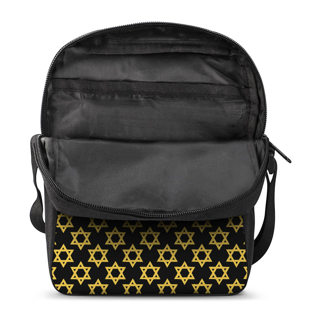 Black And Yellow Star of David Print Rectangular Crossbody Bag