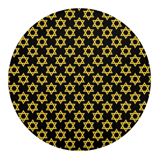 Black And Yellow Star of David Print Round Blanket