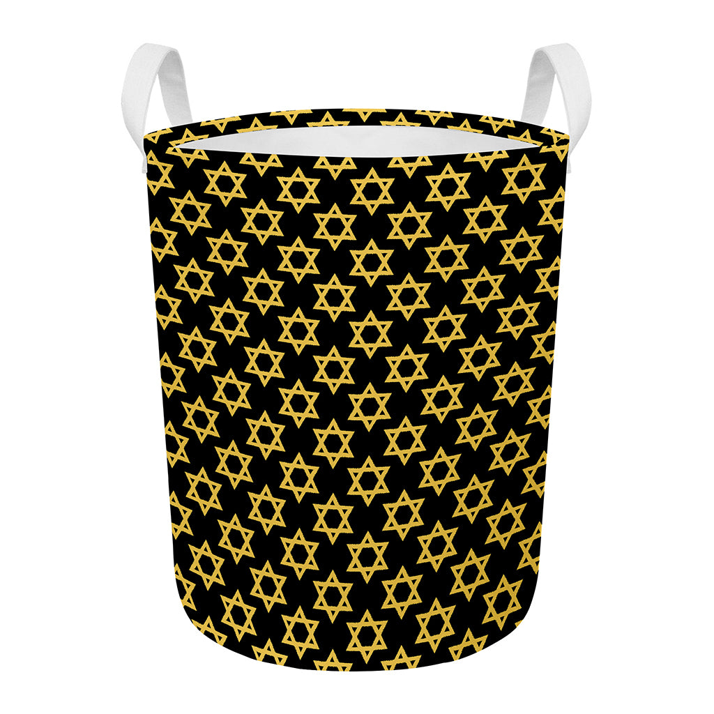 Black And Yellow Star of David Print Round Laundry Basket