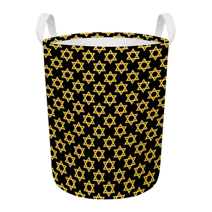 Black And Yellow Star of David Print Round Laundry Basket