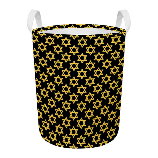 Black And Yellow Star of David Print Round Laundry Basket
