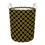 Black And Yellow Star of David Print Round Laundry Basket