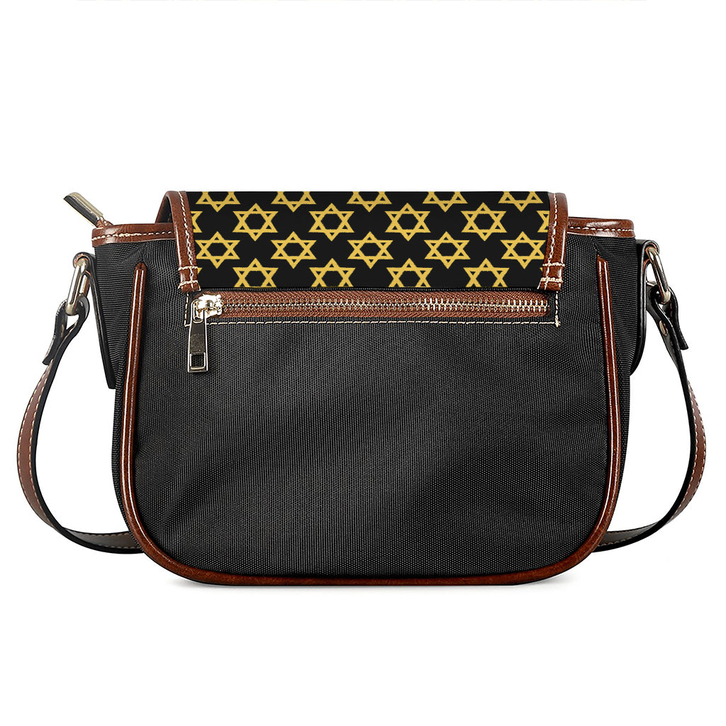 Black And Yellow Star of David Print Saddle Bag