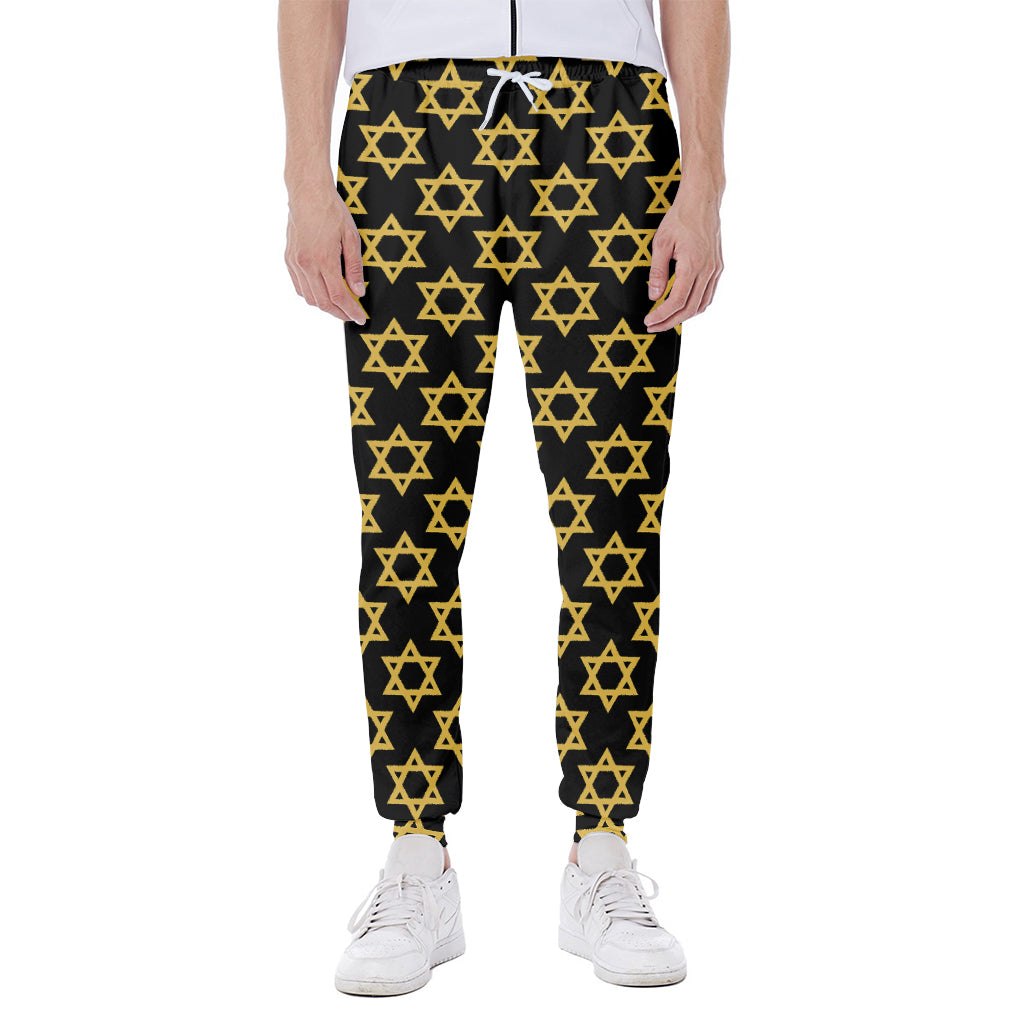 Black And Yellow Star of David Print Scuba Joggers