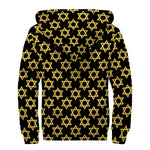 Black And Yellow Star of David Print Sherpa Lined Zip Up Hoodie