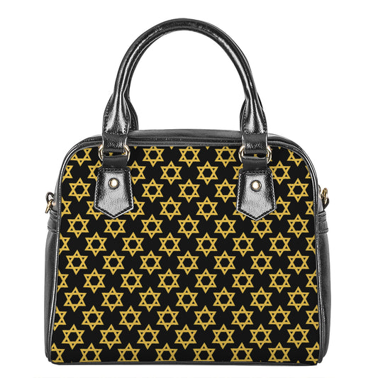 Black And Yellow Star of David Print Shoulder Handbag