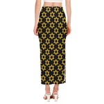 Black And Yellow Star of David Print Side Slit Maxi Skirt