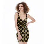 Black And Yellow Star of David Print Sleeveless Bodycon Dress
