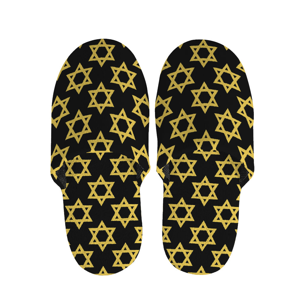 Black And Yellow Star of David Print Slippers